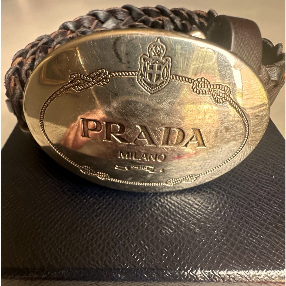 Prada men’s braided belt with heavy buckle